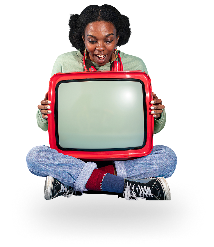 Woman with retro TV